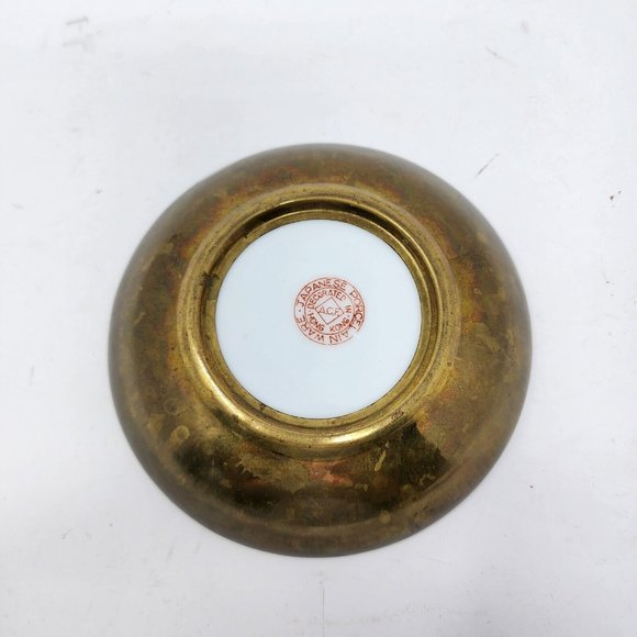 VTG‎ Japanese PorcelainWare Pewter Encased Bowl ACF Hong Kong Flower Bowl - Picture 3 of 8